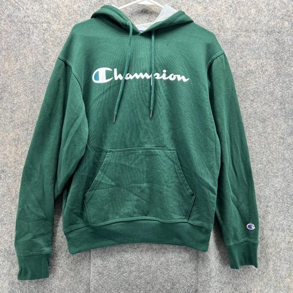 Champion Sweater Men Small Adult Green Hoodie Pullover Fleece Logo Cotton VTG - Picture 1 of 13